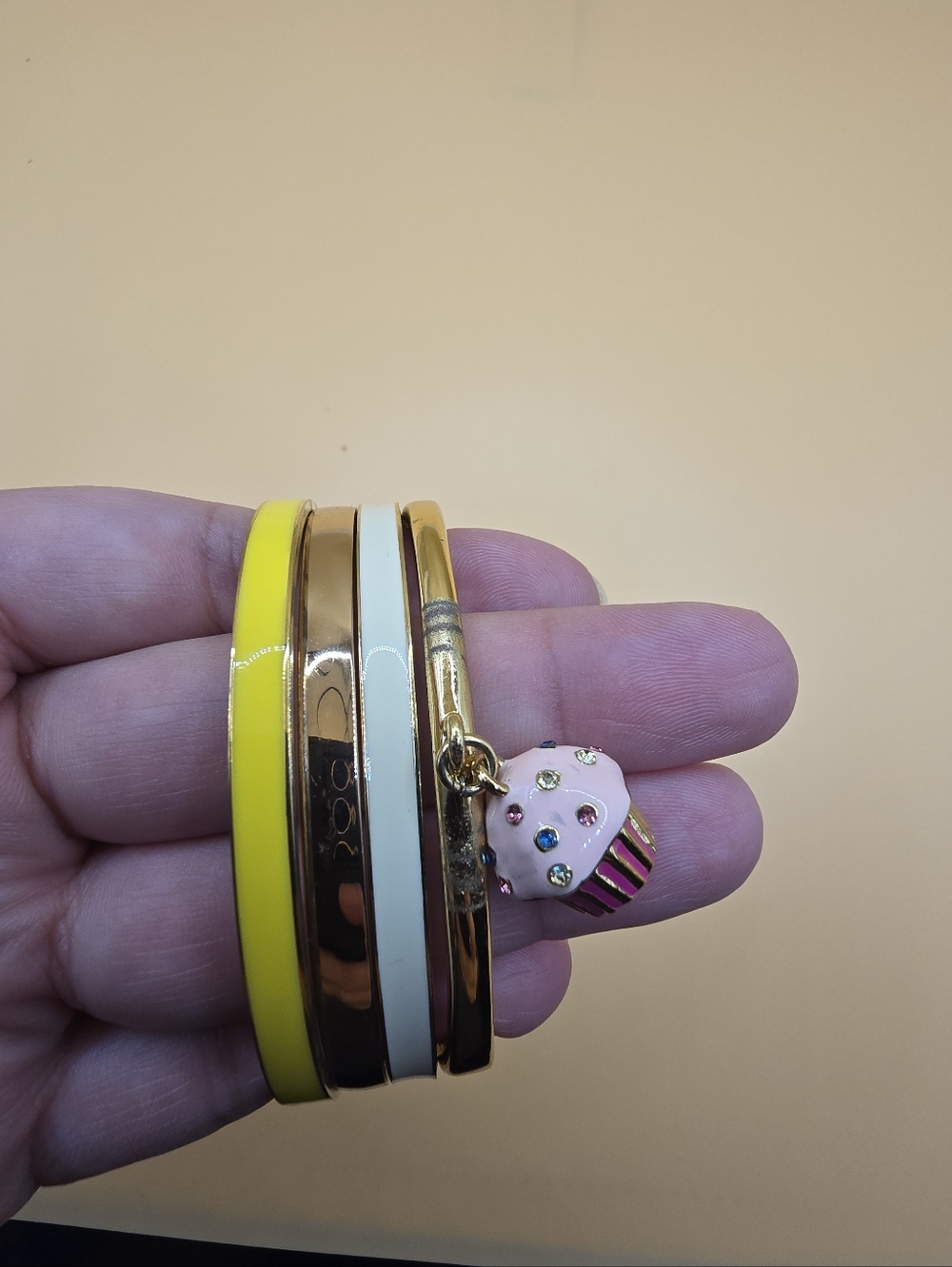 Kate Spade Bangle Set with Pink Cupcake Charm Bracelet